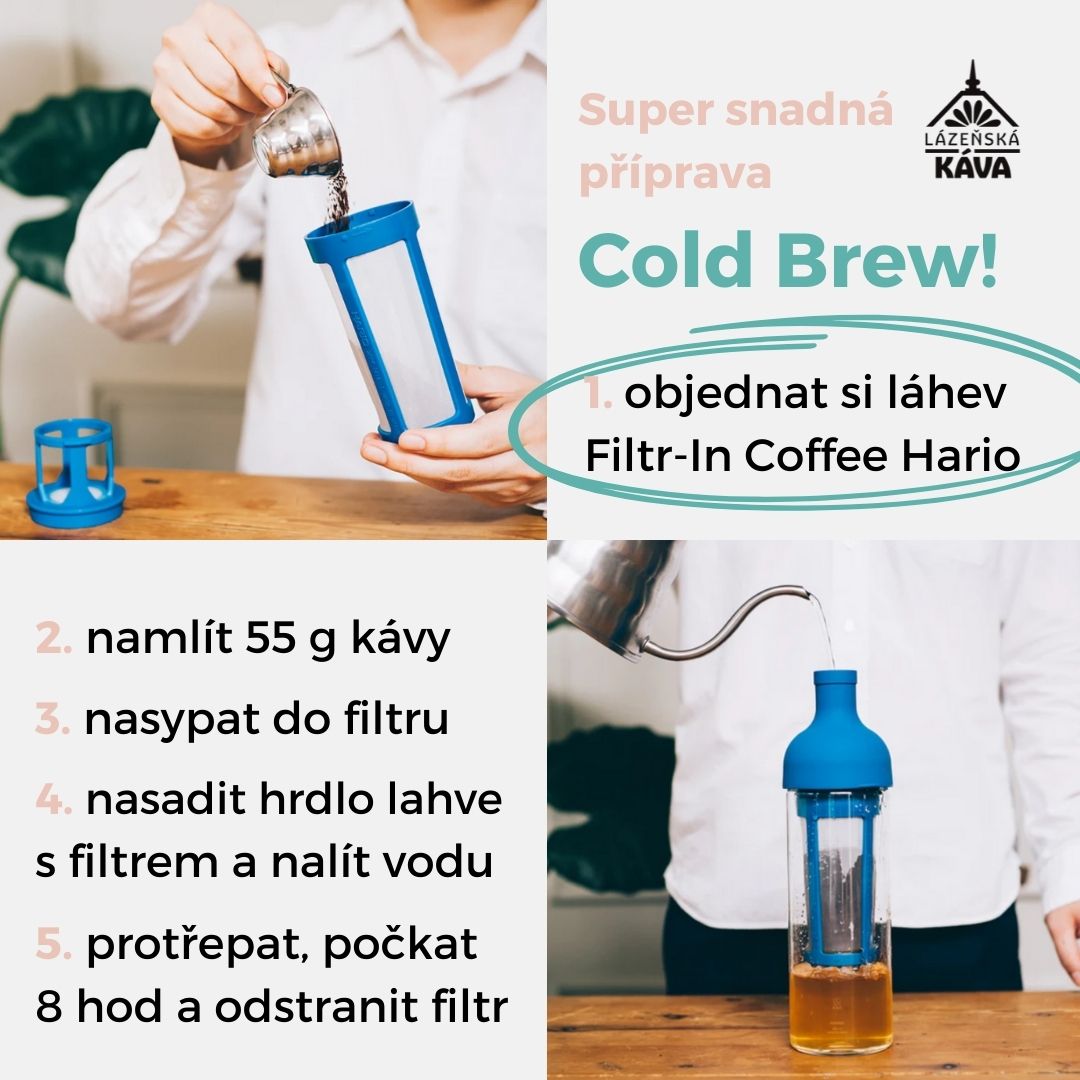Domácí příprava Cold Brew v Hario Filtr-In nádobě. Domácí příprava Cold Brew v Hario Filtr-In nádobě.